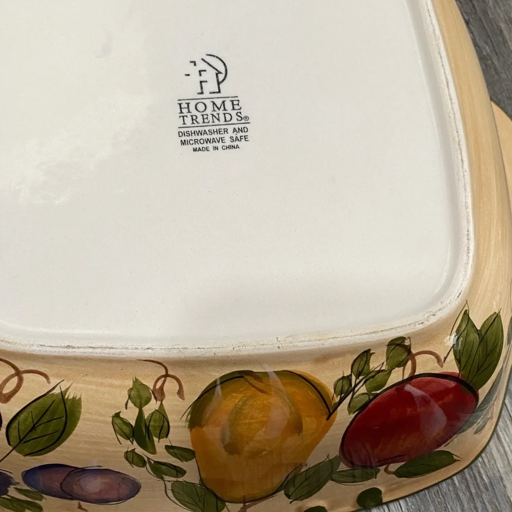 Vtg Home Trends Elegant Cream Fruit Motif Square Bowl